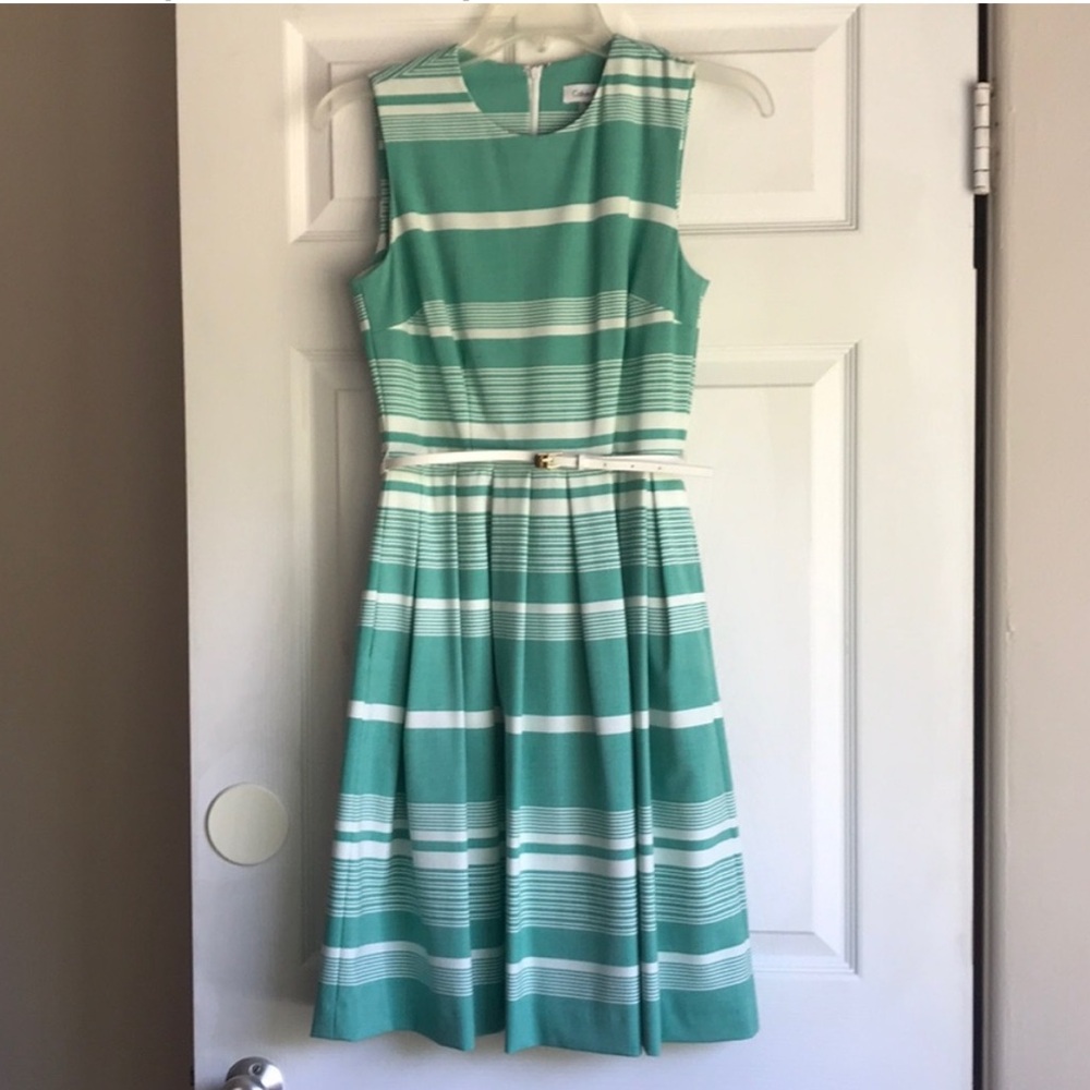 Calvin Klein Teal Belted Flare Dress size 2